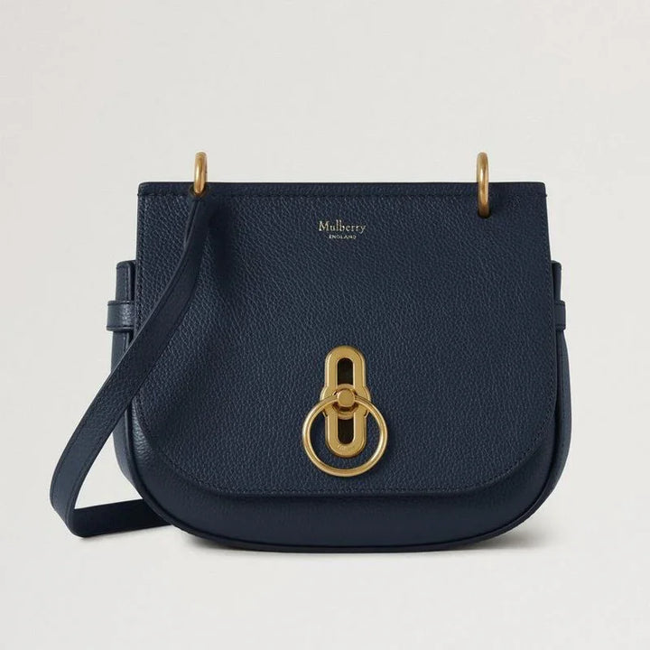 Mulberry Small Amberley Satchel Small Classic Grain Night Sky in dark blue leather with gold fittings. Model HH4966205U888