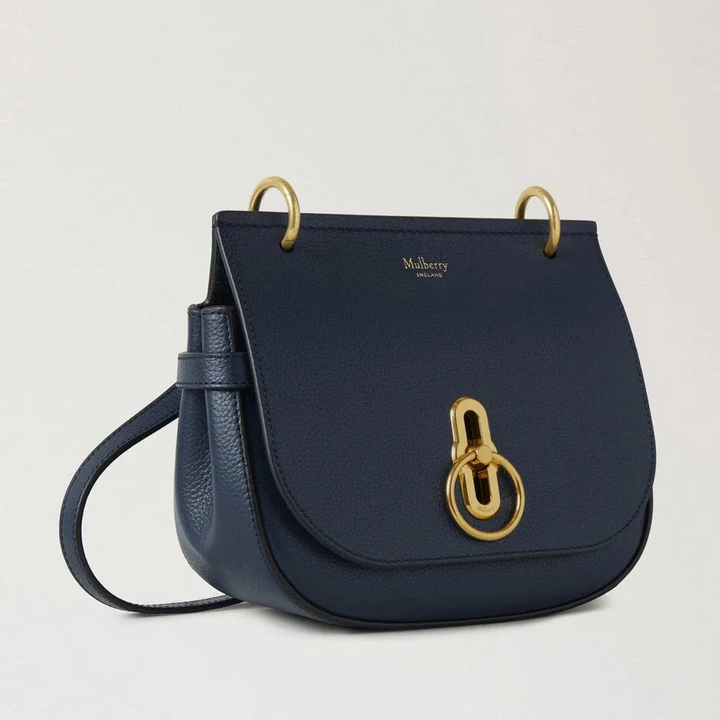 Mulberry Small Amberley Satchel Small Classic Grain Night Sky in textured dark blue leather with gold details. Model HH4966205U888