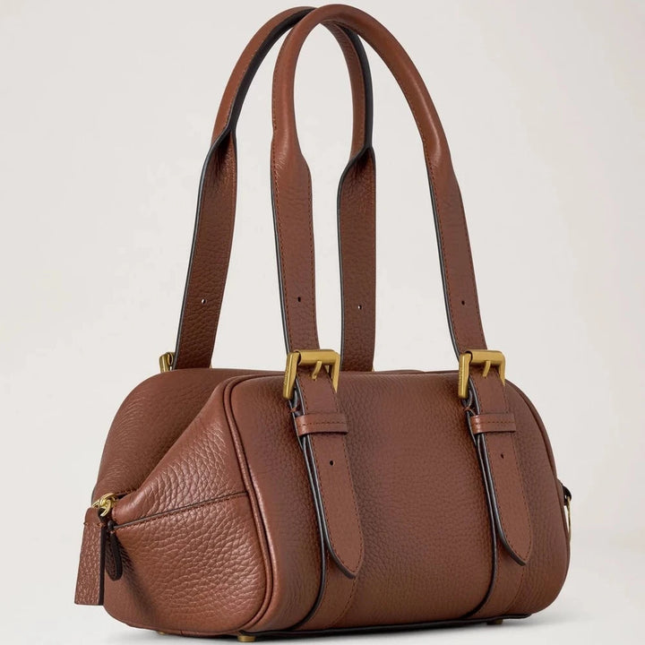 Mulberry Small Boston bright oak heavy grain handbag in brown leather with two handles. Model HH0020736G222