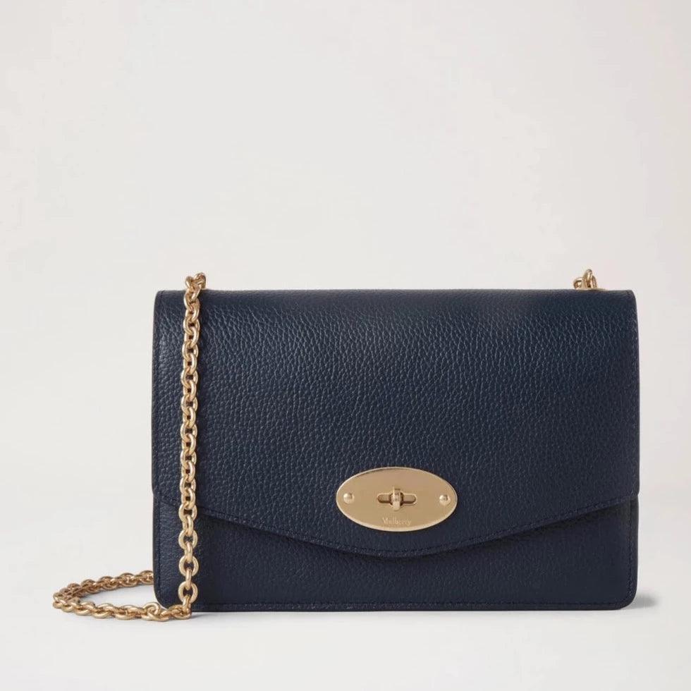 Mulberry Small Darley Night Sky small classic grain leather bag with gold chain and clasp, Model RL7791205U888