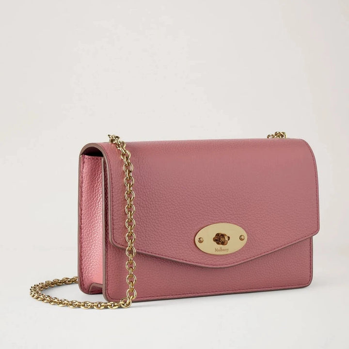 Mulberry Small Darley Pink Scrumpy Small Classic Grain shoulder bag in pink leather with gold chain, Model RL7791205J647