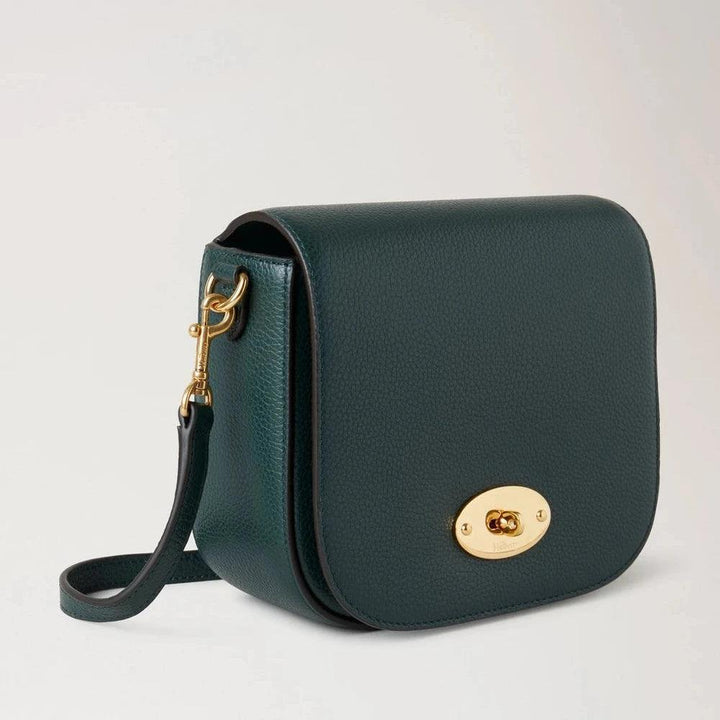Mulberry Small Darley Satchel in dark green leather with golden buckle and crossbody strap, Model RL4957205Q633