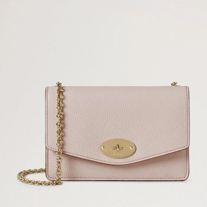 Mulberry Small Darley Small Classic Grain Blossom Pink leather bag with gold chain strap, Model RL7791205J002