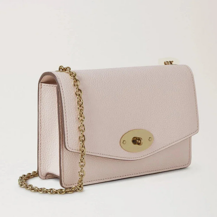 Mulberry Small Darley Small Classic Grain Blossom Pink, pink leather bag with golden chain, Model RL7791205J002