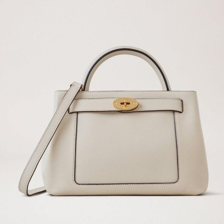 Mulberry Small Islington Silky Calf Chalk handbag in light leather with gold buckle, Model HH9091657W160