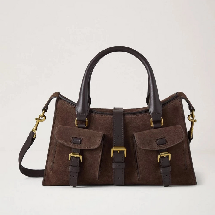 Mulberry Small Roxanne Chocolate Suede with dark brown leather details, Model HH9979047F614.