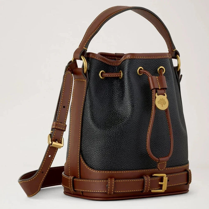 Mulberry Small Scotchgrain Bucket Black & Cognac Bio-Based Scotchgrain