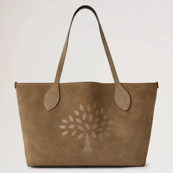 Mulberry Suede Tree Tote Salcombe Sand Suede in sand-colored suede with tree motif and long handle. Model hh9870047p705