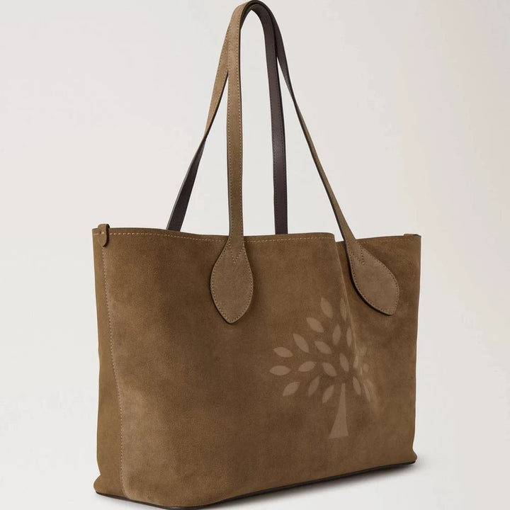 Mulberry Suede Tree Tote Salcombe Sand Suede in sand colored suede with printed tree silhouette, Model hh9870047p705.