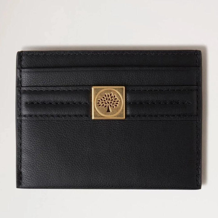 Mulberry Tree Credit Card Slip Black, stylish black card holder in leather with gold-coloured emblem. Model RL7895587A100