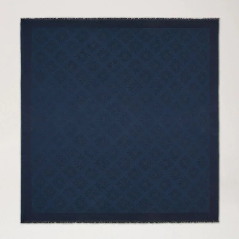 Mulberry Tree Square Night Sky Cotton Silk Blend scarf in dark blue with discreet pattern, Model VS4639709U888
