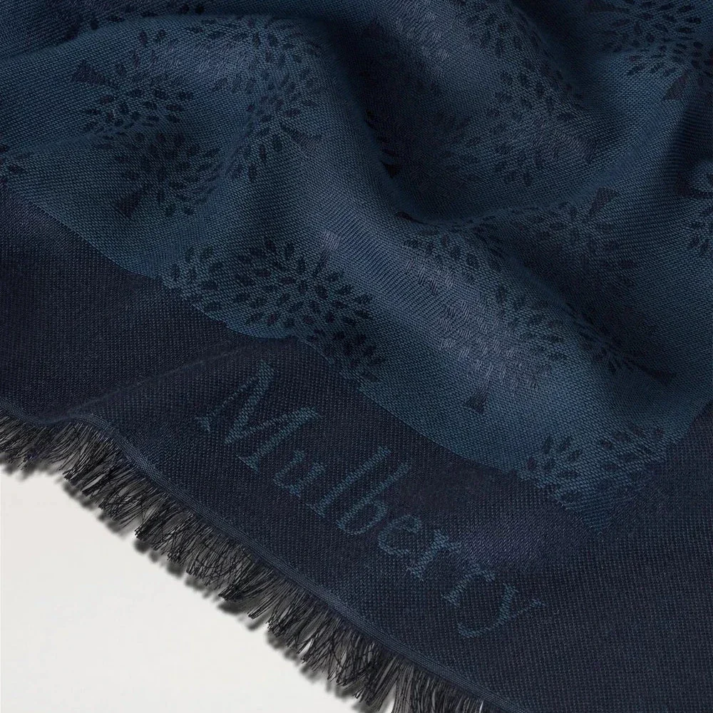 Mulberry Tree Square Night Sky Cotton Silk Blend scarf in dark blue with fringes, Model VS4639709U888-3