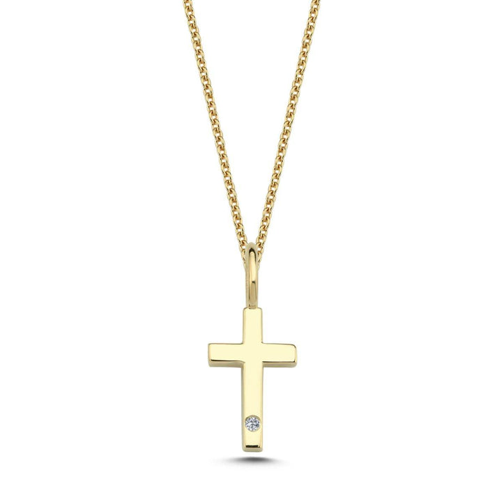 Nuran 14kt guld kors vedhæng med lille diamant, forside, model 31358