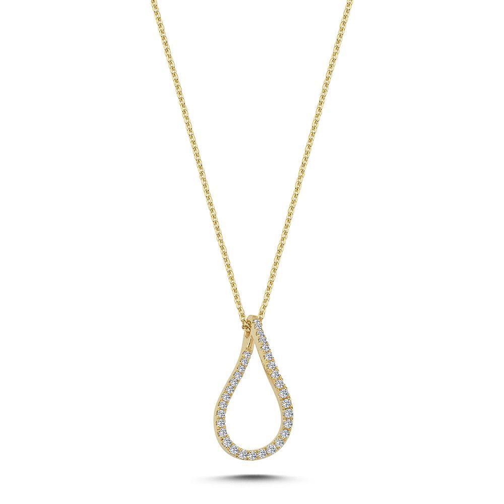 Nuran 14kt Valentina necklace with diamond pendant in drop-shaped gold look on white background. Model V2460-025-RG