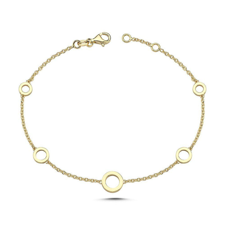 Nuran Ayla 14kt Gold Bracelet with open circles on fine chain in shiny gold. Model B2403RG-1