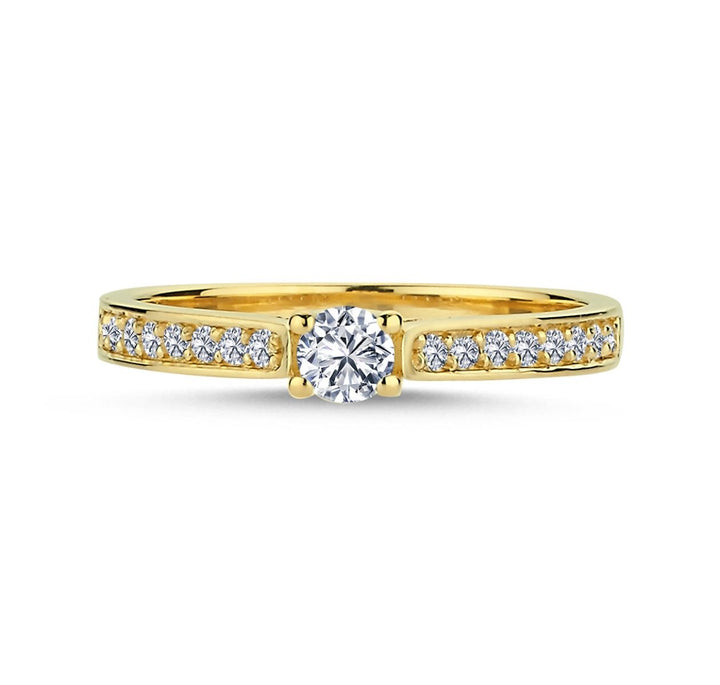 Nuran Bella Ring in 14kt gold with centered brilliant and small diamonds on the ring rail. Model l1965-033rg-001.