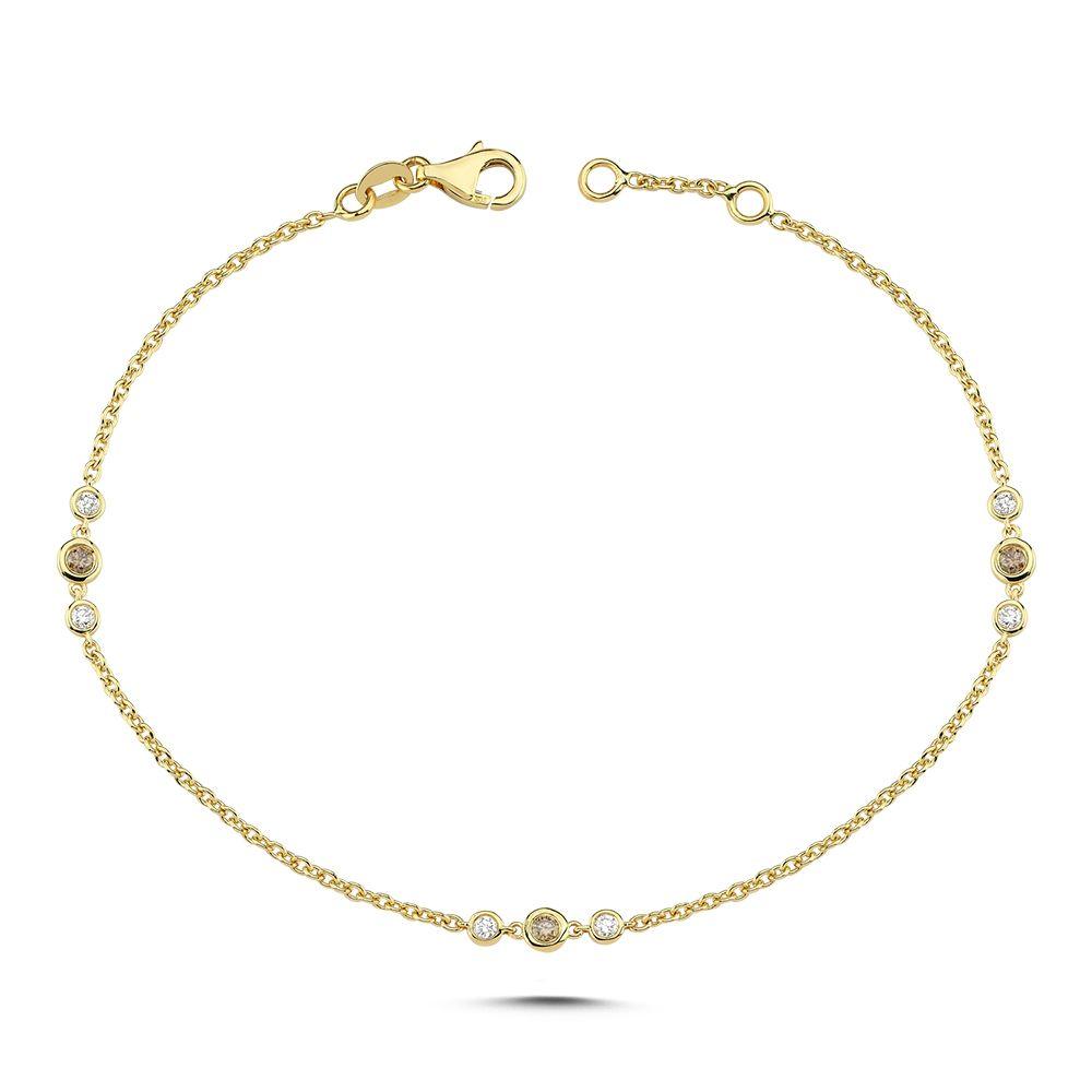 Nuran Champagne bracelet with diamonds, elegant gold bracelet with round set stones. Model B3090CH-021RG.
