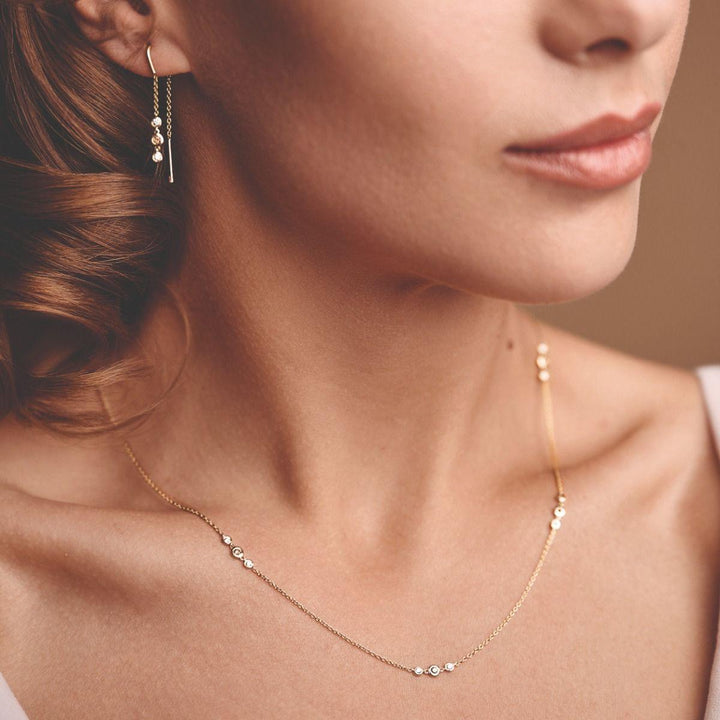 Nuran Champagne necklace with diamonds, elegant gold necklace worn by woman, Model V3090CH-035RG