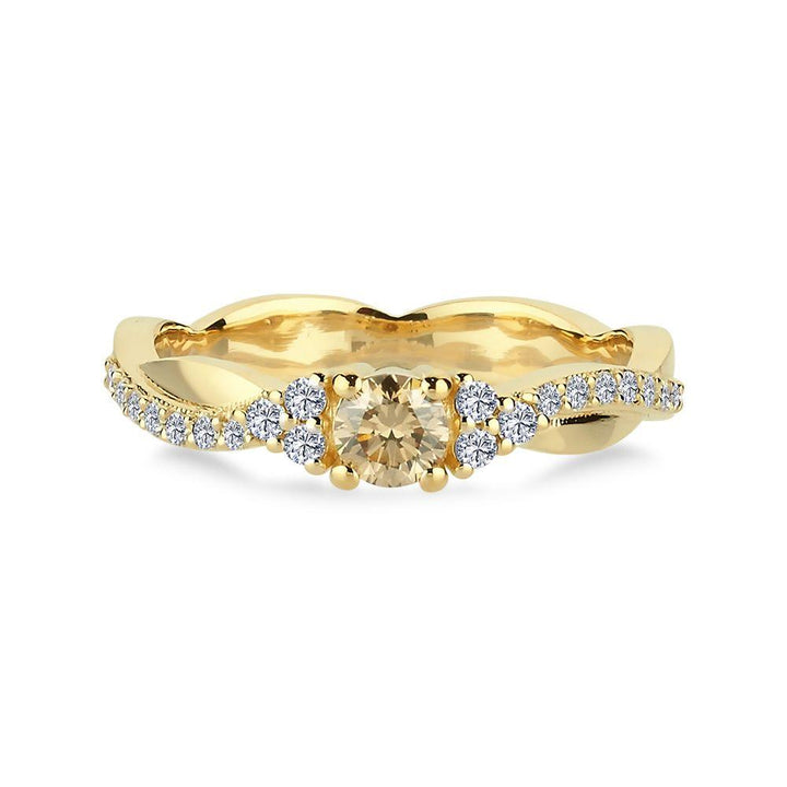 Nuran Champagne diamond ring in gold with center stone and sparkling diamonds, Model a3084ch-a3084ch-041rg-001-2