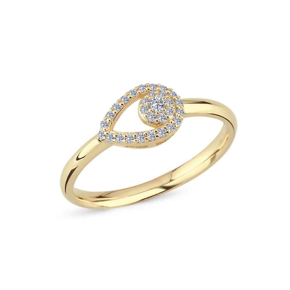 Nuran Mira 14kt ring 0.16ct W/SI highlighted in bright gold with teardrop diamond design, Model A2502-016RG-001