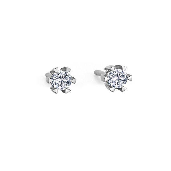 Nuran Star Stud Earrings 14kt White Gold 2x0.03ct W/SI shows a pair of elegant stud earrings in white gold with clear diamonds. Model o1964-006hg-1