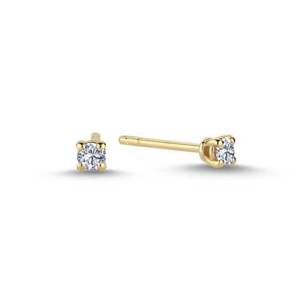 Nuran The One Diamond stud earrings 14 carat gold with clear round diamond design in a minimalist style. Model o1961-14rg-1
