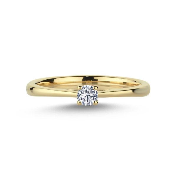 Nuran The One Ring 14k gold with 0.13 ct W/SI diamond is shown as an elegant gold ring with a single diamond. Model L1961-013RG-001