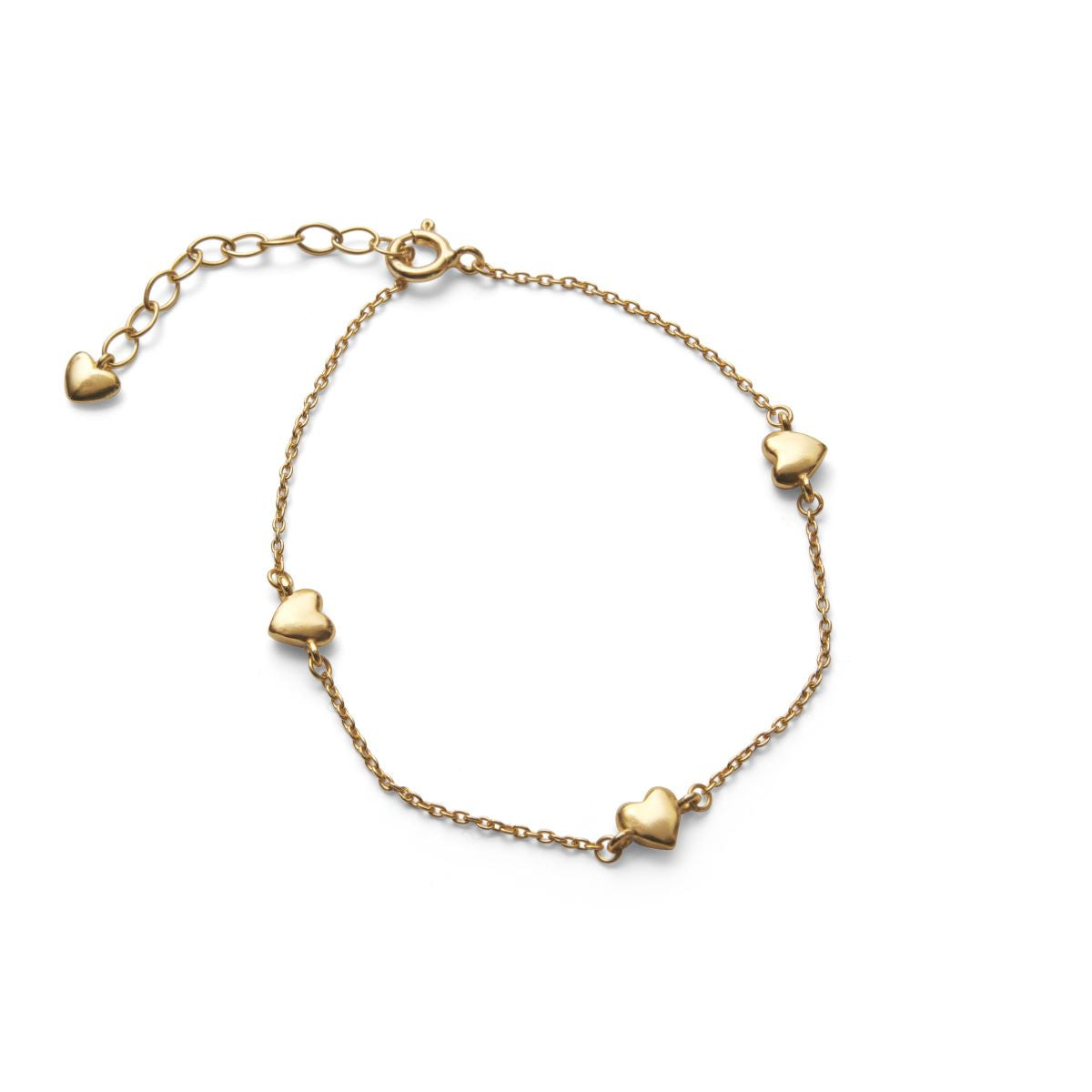 Pernille Corydon Adore bracelet in gold-plated silver with small hearts, elegant chain. Model B-508-GP.