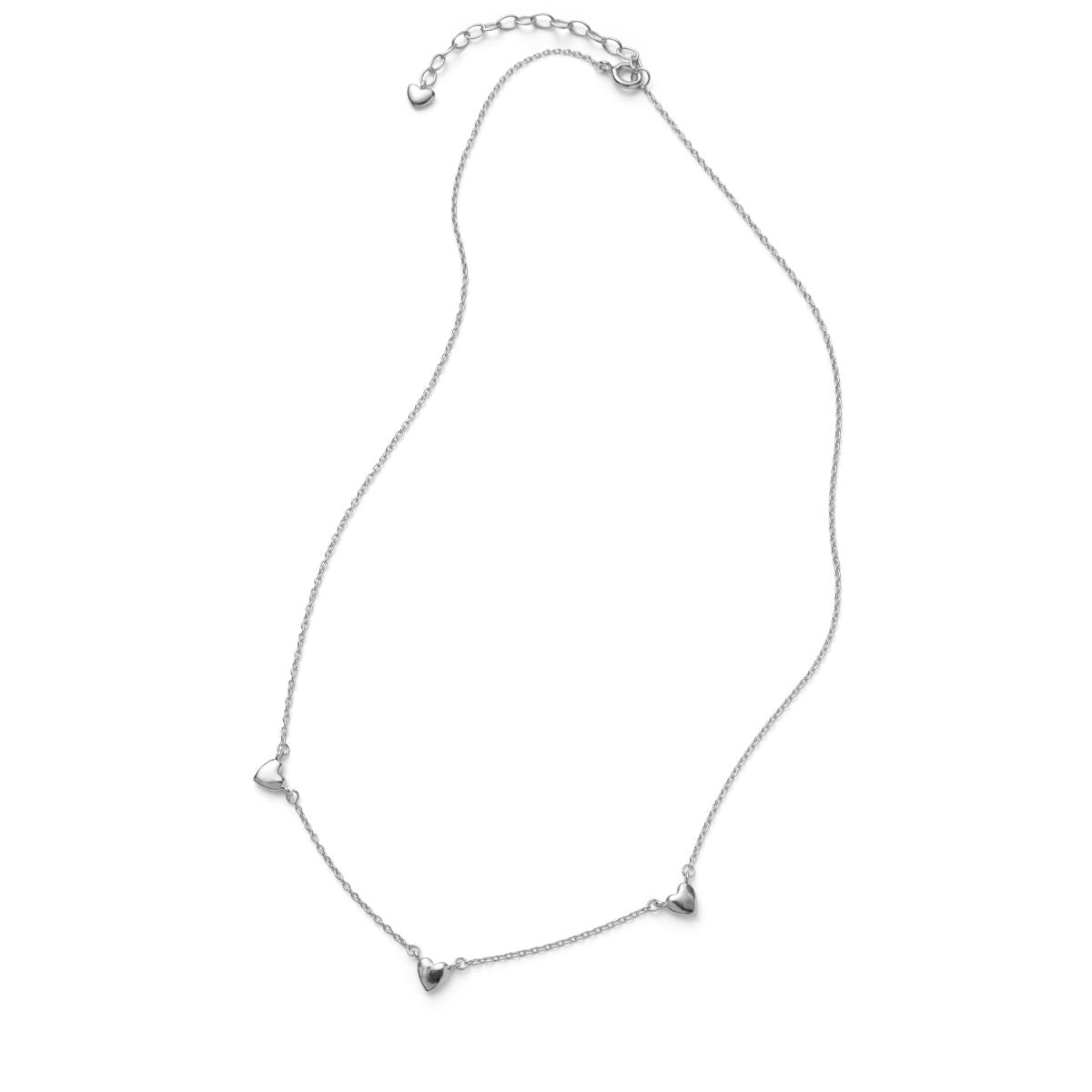Pernille Corydon Adore necklace in silver with three small heart pendants, elegant chain. Model N-508-S