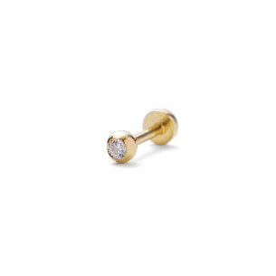 Pernille Corydon Astra Helix Piercing in gold-plated, simple model with round clear stone on white background. Model E-832-GP-1