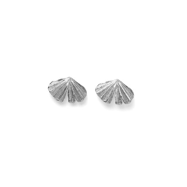Pernille Corydon Autumn Leaf earrings in silver, leaf-shaped design on a white background. Model E-496-S