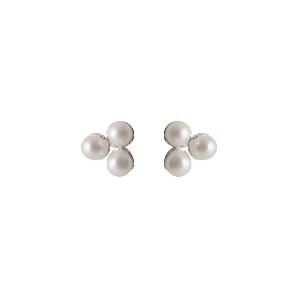 Pernille Corydon Bay silver stud earrings with three white freshwater pearls, shown against a white background. Model E-446-S
