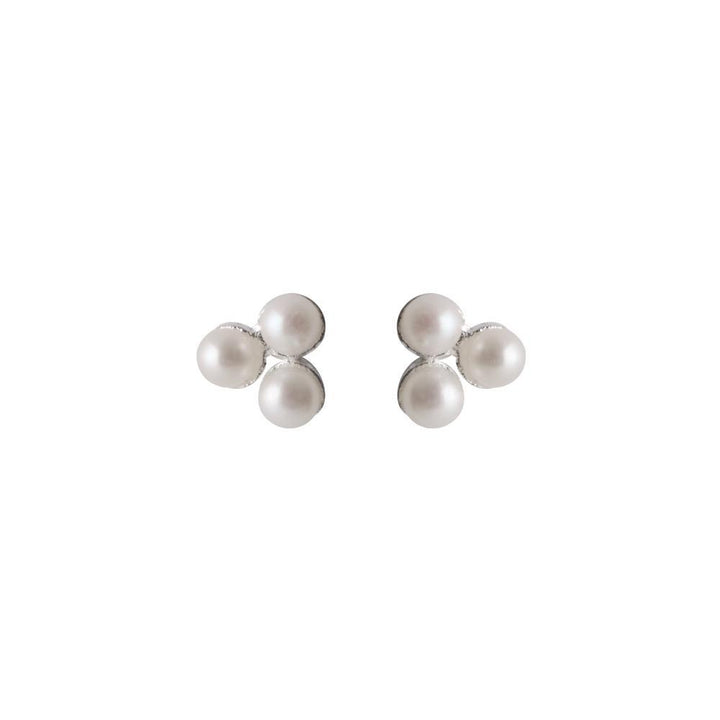 Pernille Corydon Bay silver stud earrings with three white freshwater pearls, shown against a white background. Model E-446-S