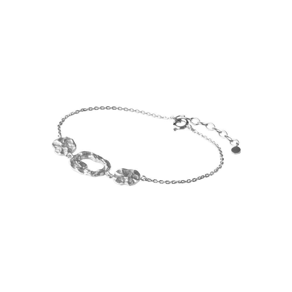 Pernille Corydon Cloud Silver Bracelet with three matte, organic shapes on fine chain, Model B-566-S