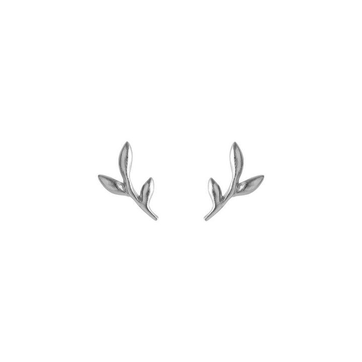 Pernille Corydon Crisp silver stud earrings shown on white background with organic leaf shape, Model E-366-S