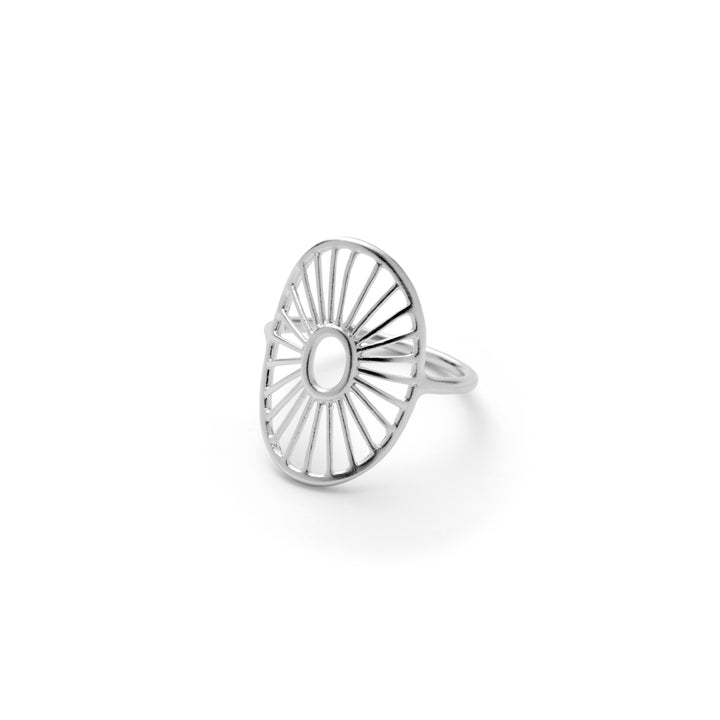 Pernille Corydon Daylight Signature Ring in silver with an oval, sunbeam-inspired design. Model R-572-S-001