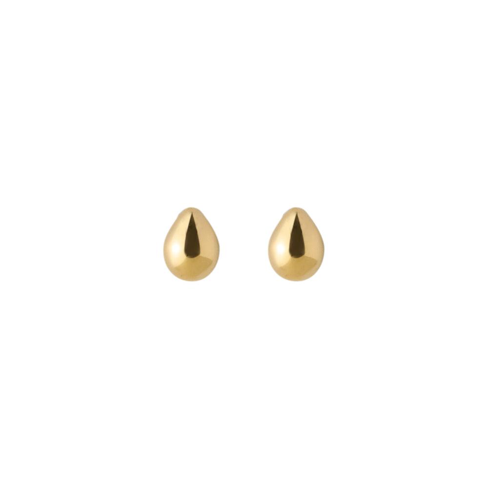 Pernille Corydon Driplet gold-plated silver earrings in a simple drop-shaped design on a white background. Model E-305-GP