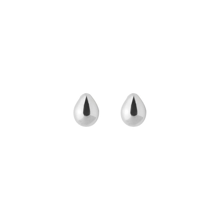 Pernille Corydon Driplet Silver Studs shown as drop-shaped silver earrings on a white background. Model E-305-S-1.