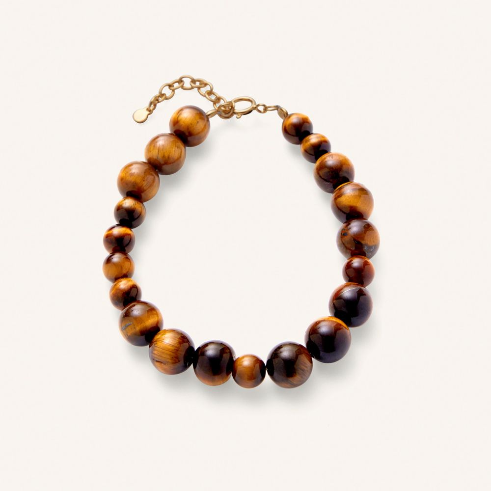 Pernille Corydon Earth Bracelet with brown beads in various sizes and golden chain, Model B-322-GP