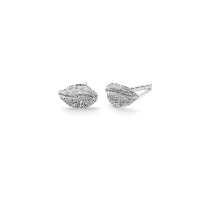 Pernille Corydon Elm Leaf earrings in silver shown as a set of small leaf-shaped silver earrings. Model E-329-S