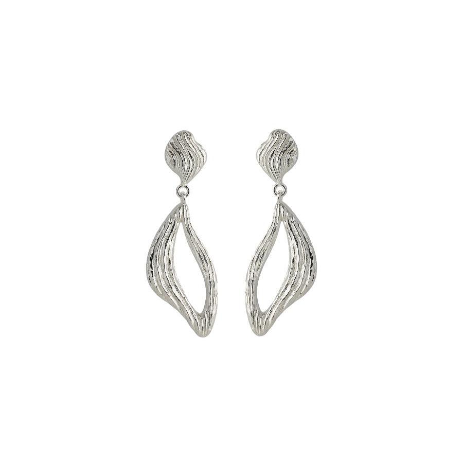 Pernille Corydon Flowing Dreams earrings in silver with organic shape and matte texture. Model E-344-S.