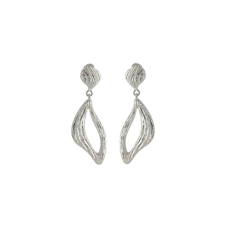 Pernille Corydon Flowing Dreams earrings in silver with organic shape and matte texture. Model E-344-S.