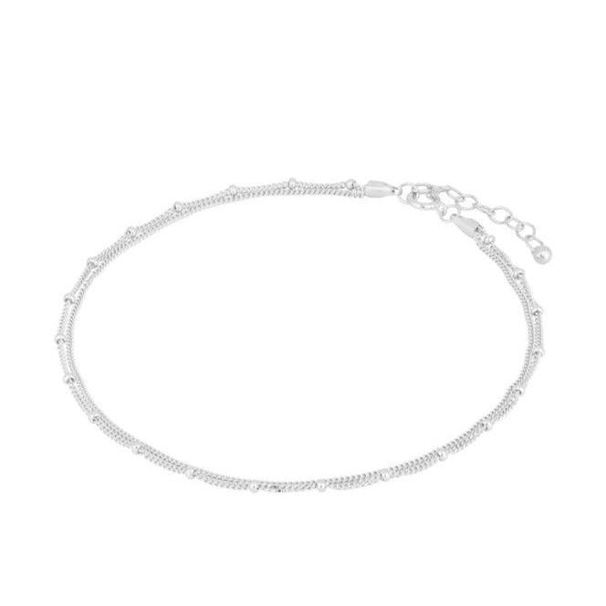 Pernille Corydon Galaxy silver anklet with small ball details, adjustable length. Model A-587-S-1.