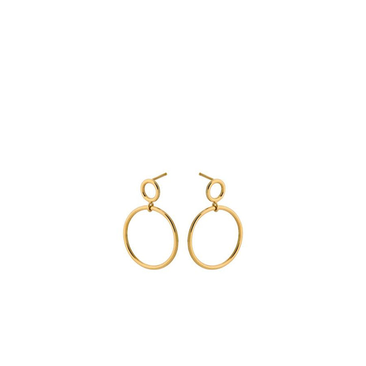 Pernille Corydon Globe Earrings in gold-plated silver, stylish design with two round rings, Model E-403-GP-1.