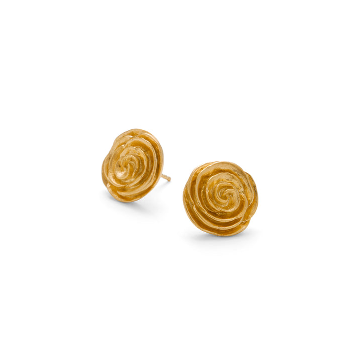 Pernille Corydon Large Rose Gold Plated Stud Earrings Shown as a Set with Rosette Detail, Model E-537-GP