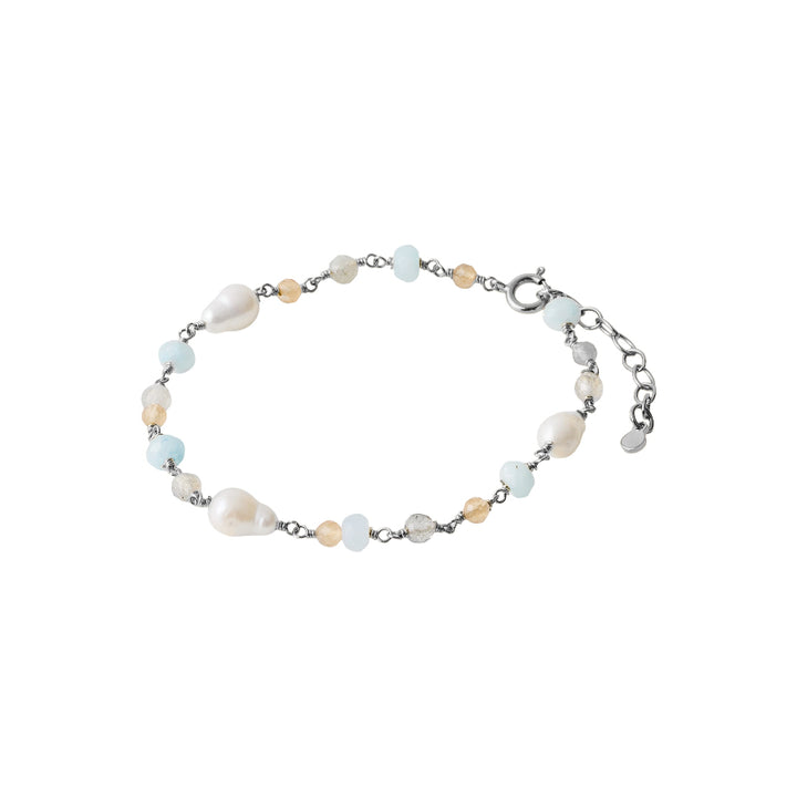 Pernille Corydon Mellow Blue Bracelet with blue, white and beige pearls in silver. Model B-375-S.