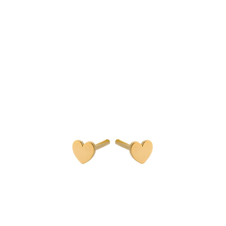 Pernille Corydon Mini Heart Earrings in gold-plated silver, small heart-shaped earrings on a white background. Model E-318-GP