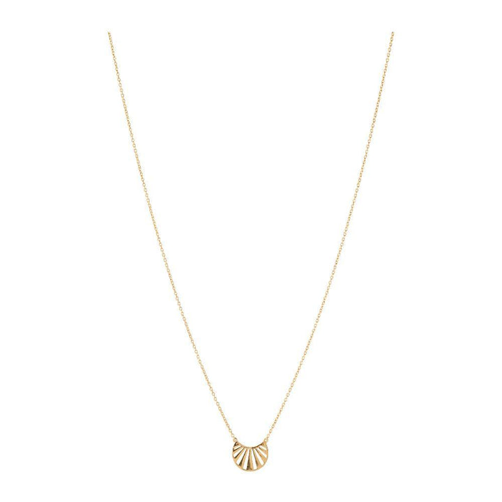 Pernille Corydon Misty Light Gold Plated Necklace with simple, golden pendant on white background. Model N-614-GP.