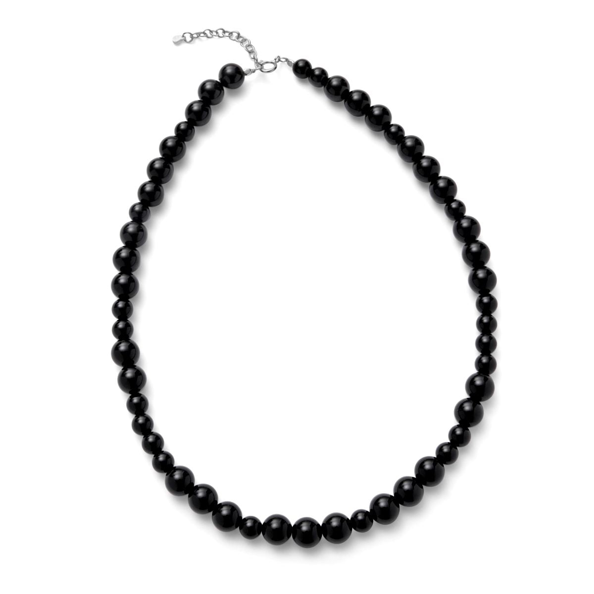 Pernille Corydon Night Sky Onyx necklace with black smooth onyx beads and silver clasp, Model N-324-S-1.