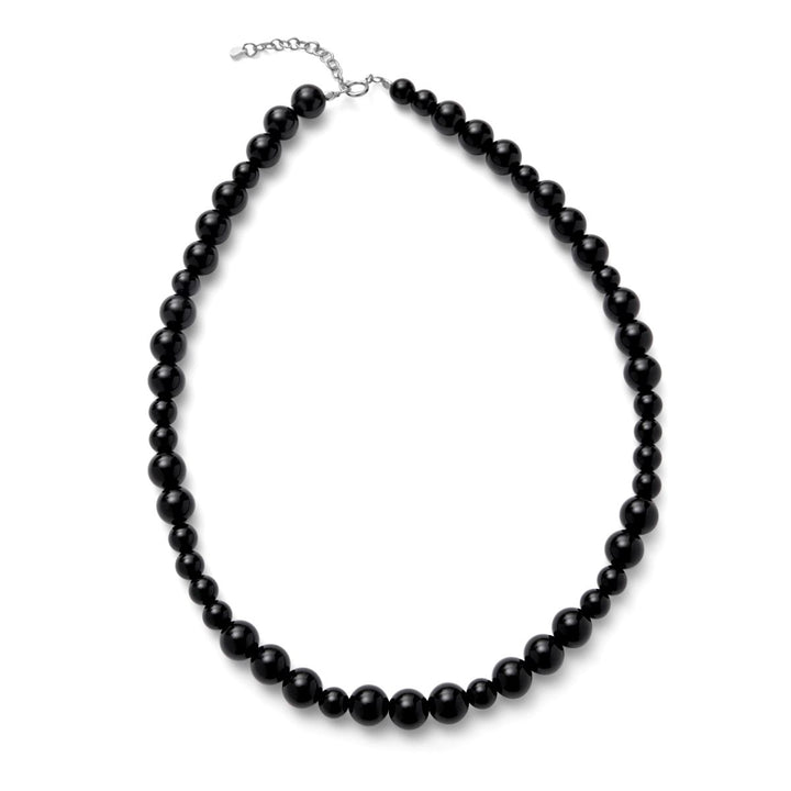 Pernille Corydon Night Sky Onyx necklace with black smooth onyx beads and silver clasp, Model N-324-S-1.